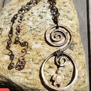 Hand wire wrapped sea turtle pendant